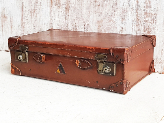 Vintage Leather Suitcase No Handle Brown