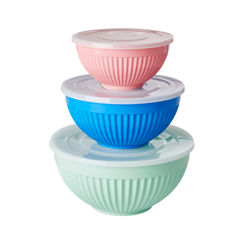 Rice - Melamine Bowls with Lid 3 pcs - Sage Green, Ocean Blue and Flamingo Pink