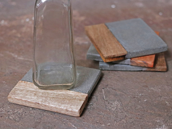 Set of 4 Cement and Wood Coasters
