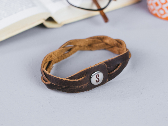 Small Braided Leather Bracelet Brown Small