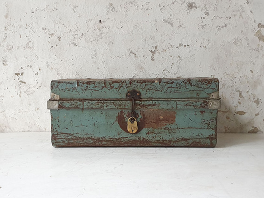 Grey Metal Travel Trunk Grey