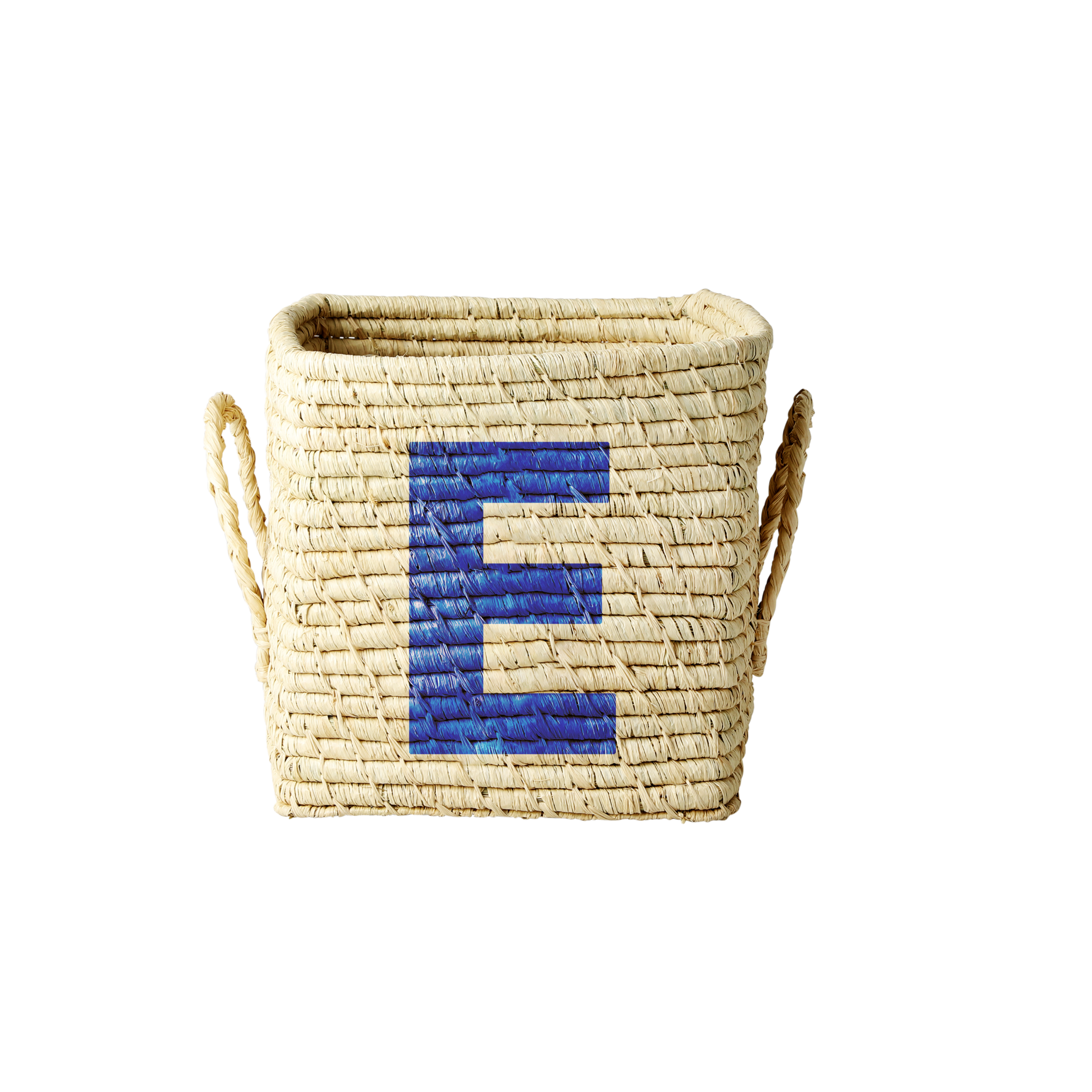 Rice - Raffia Square Basket w. Painted Letter - E