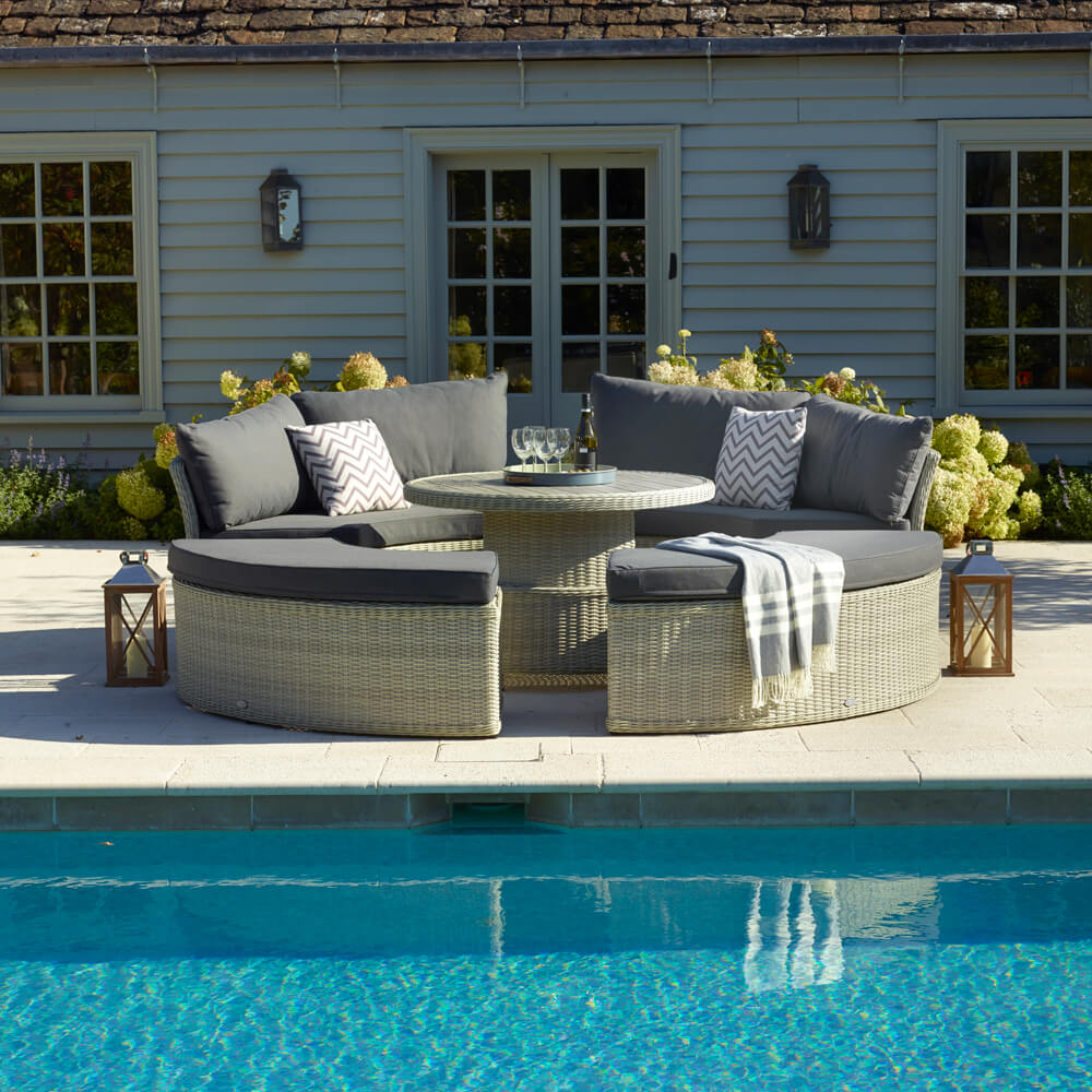 2021 Bramblecrest Monterey Large Dining Daybed Set with Round Adjustable Table - Dove Grey