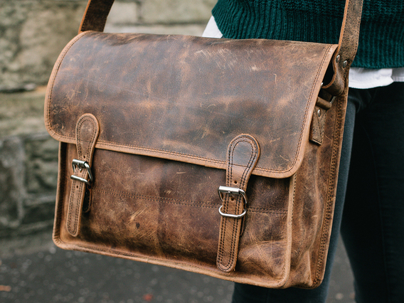Medium Vintage Leather Satchel 15 Inch Brown 15 Inch