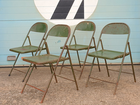 Vintage Metal Folding Chair - Green Medium