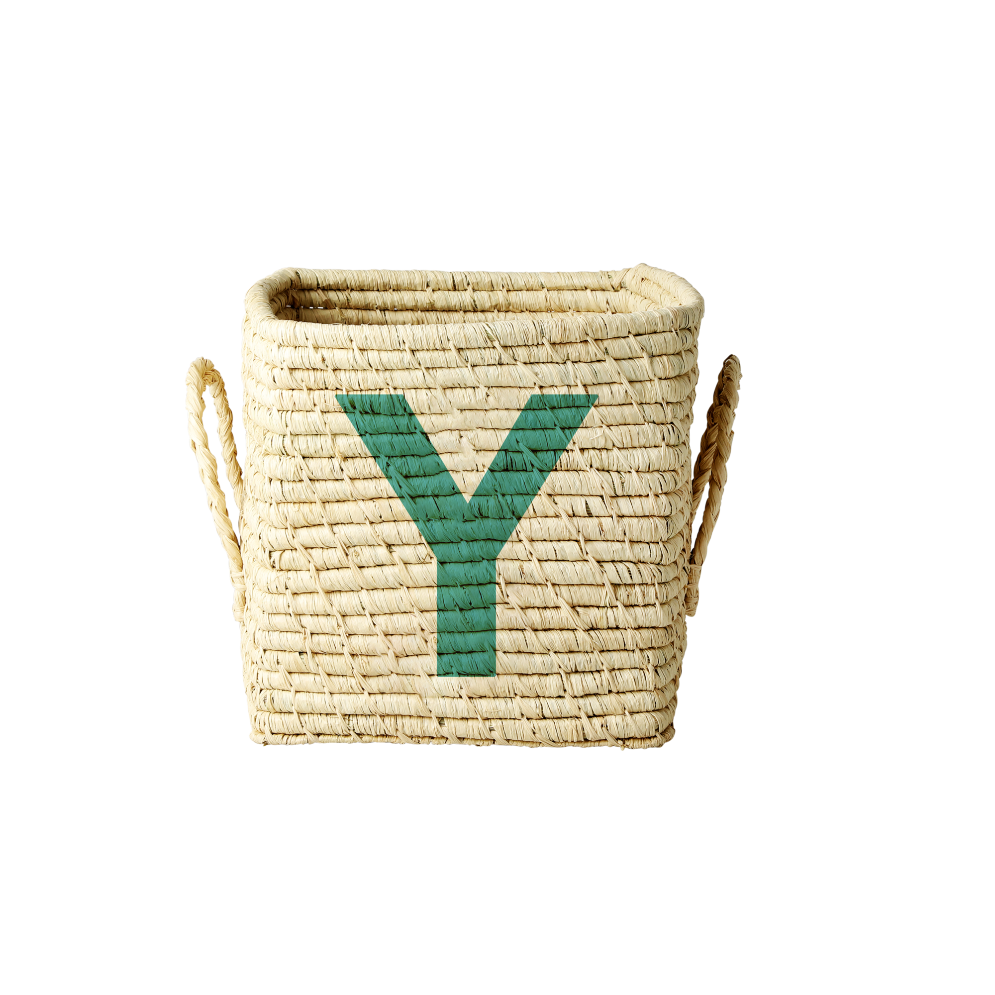 Rice - Raffia Square Basket w. Painted Letter- Y