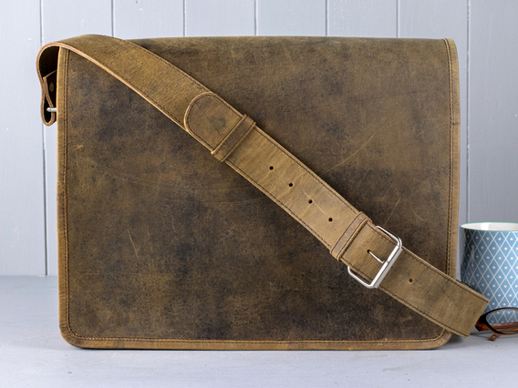 Boys And Girls Medium Leather Messenger Bag 15 Inch Brown 15 Inch