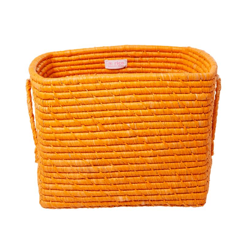 Rice - Small Square Raffia Basket with Handles - Tangerine