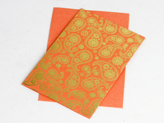 Orange Paisley Printed Card Medium