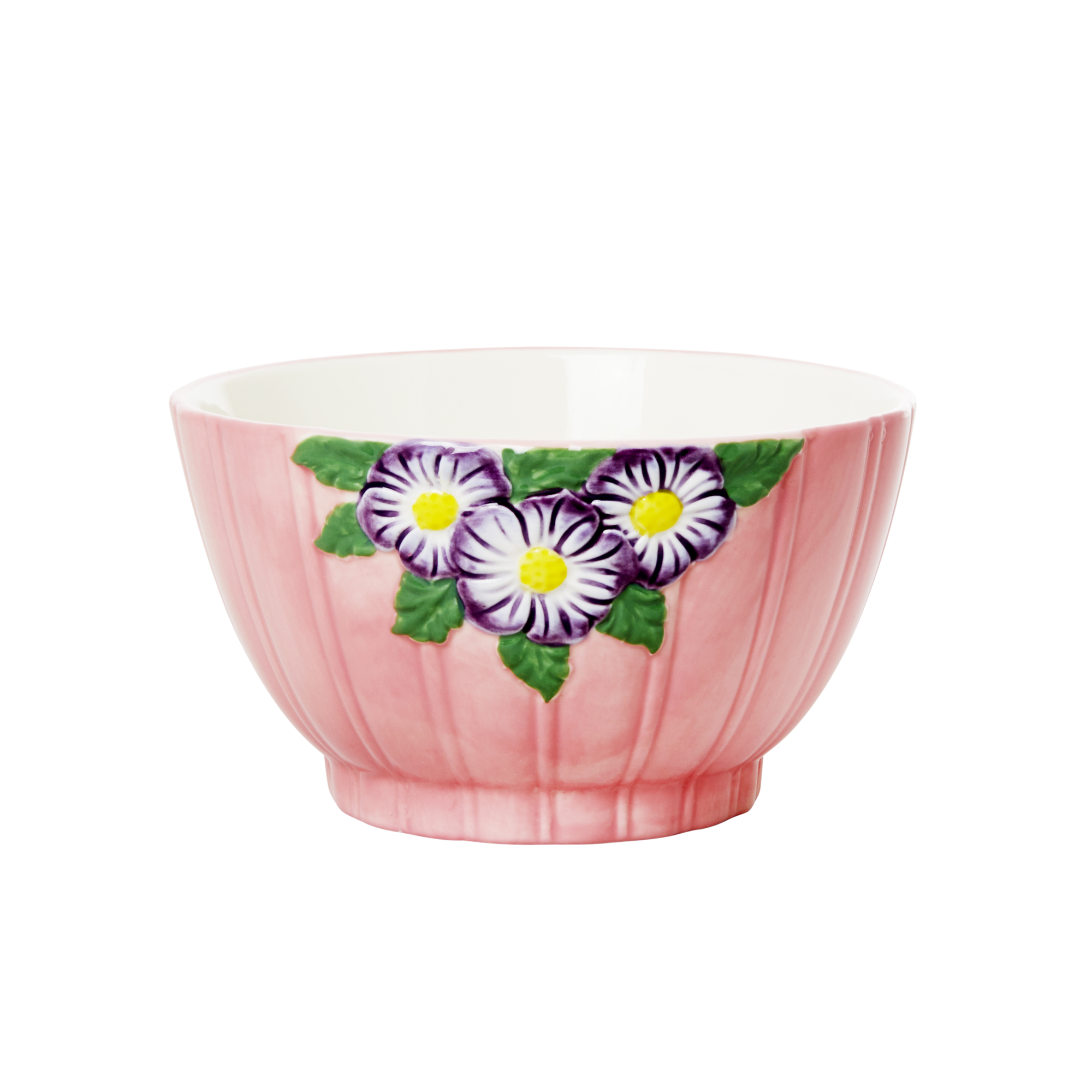 Rice - Ceramic Bowl with Embossed Flower Design - Pink