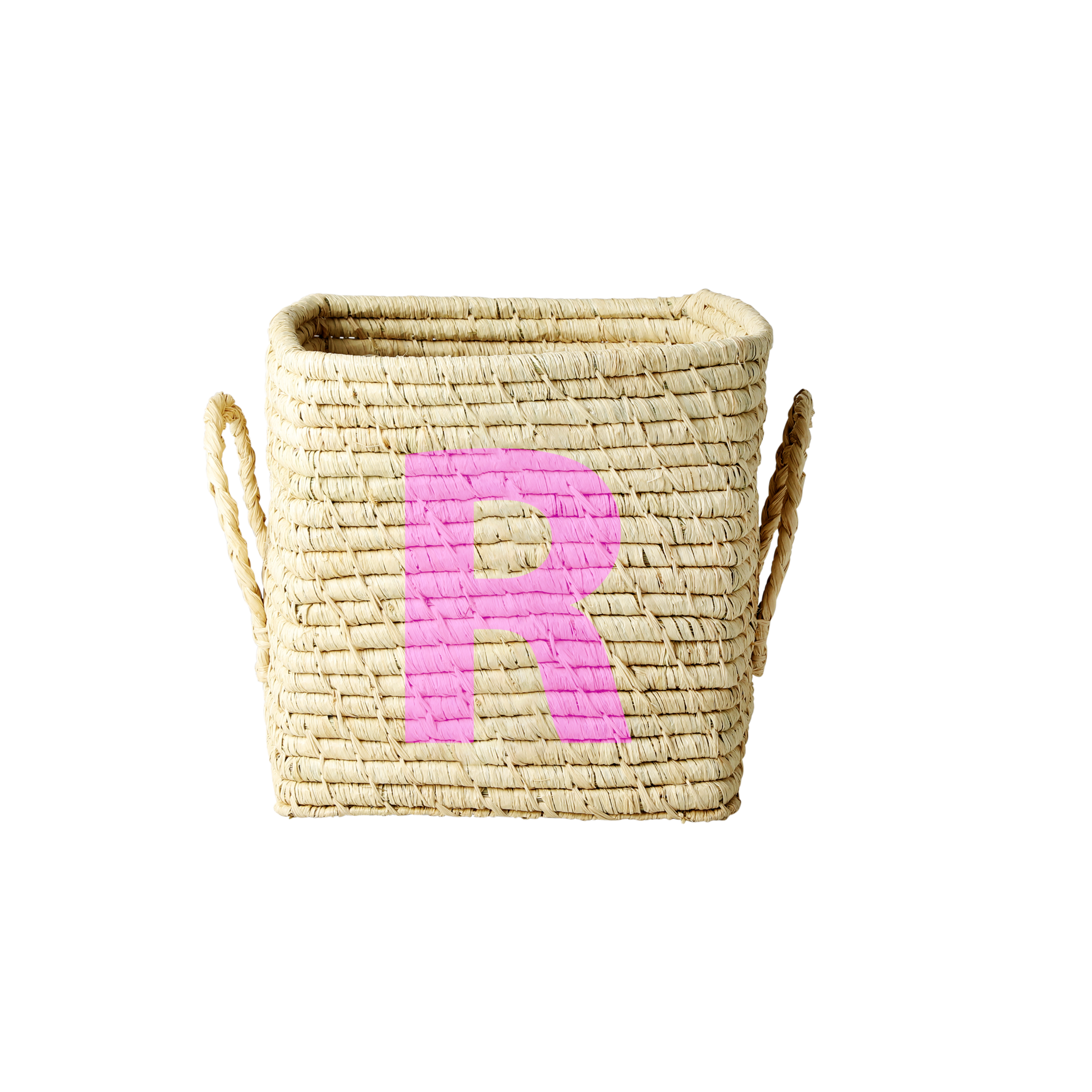 Rice - Raffia Square Basket w. Painted Letter - R