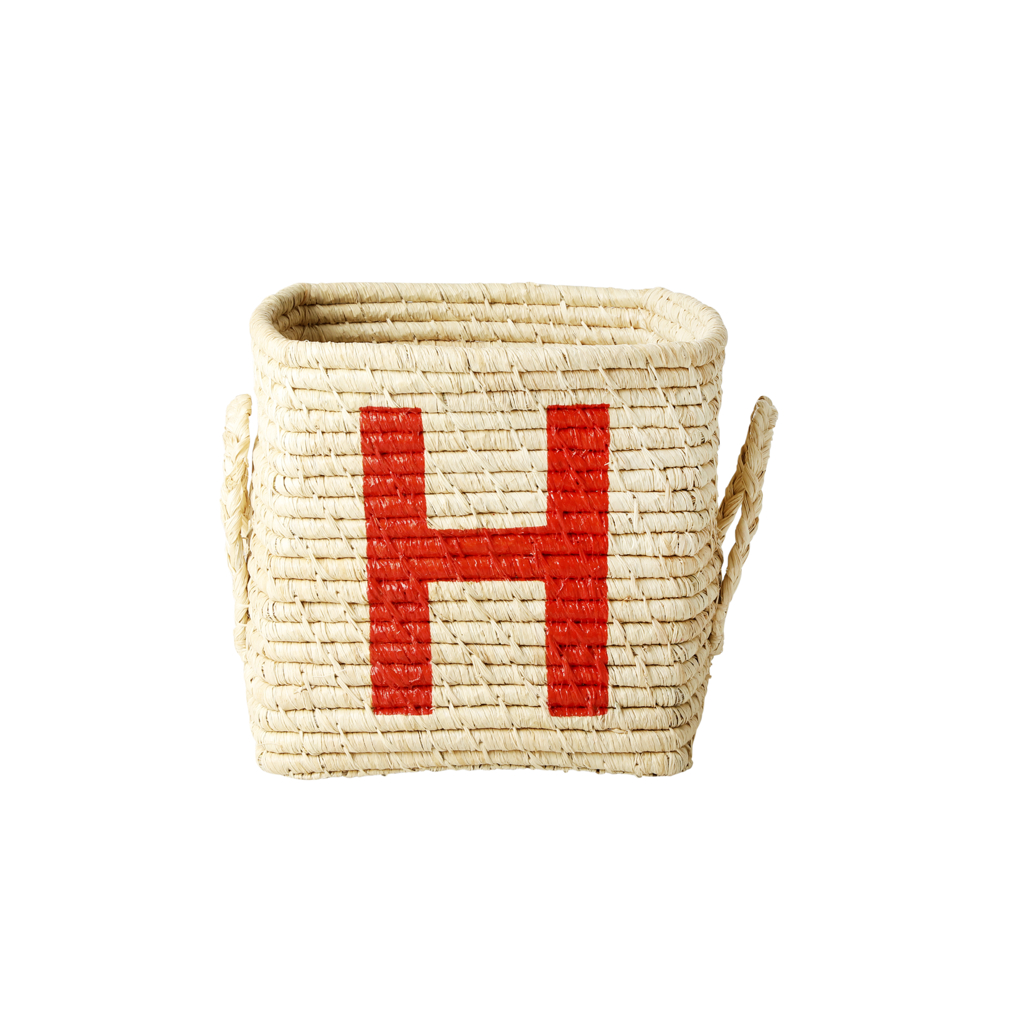 Rice - Raffia Square Basket w. Painted Letter - H