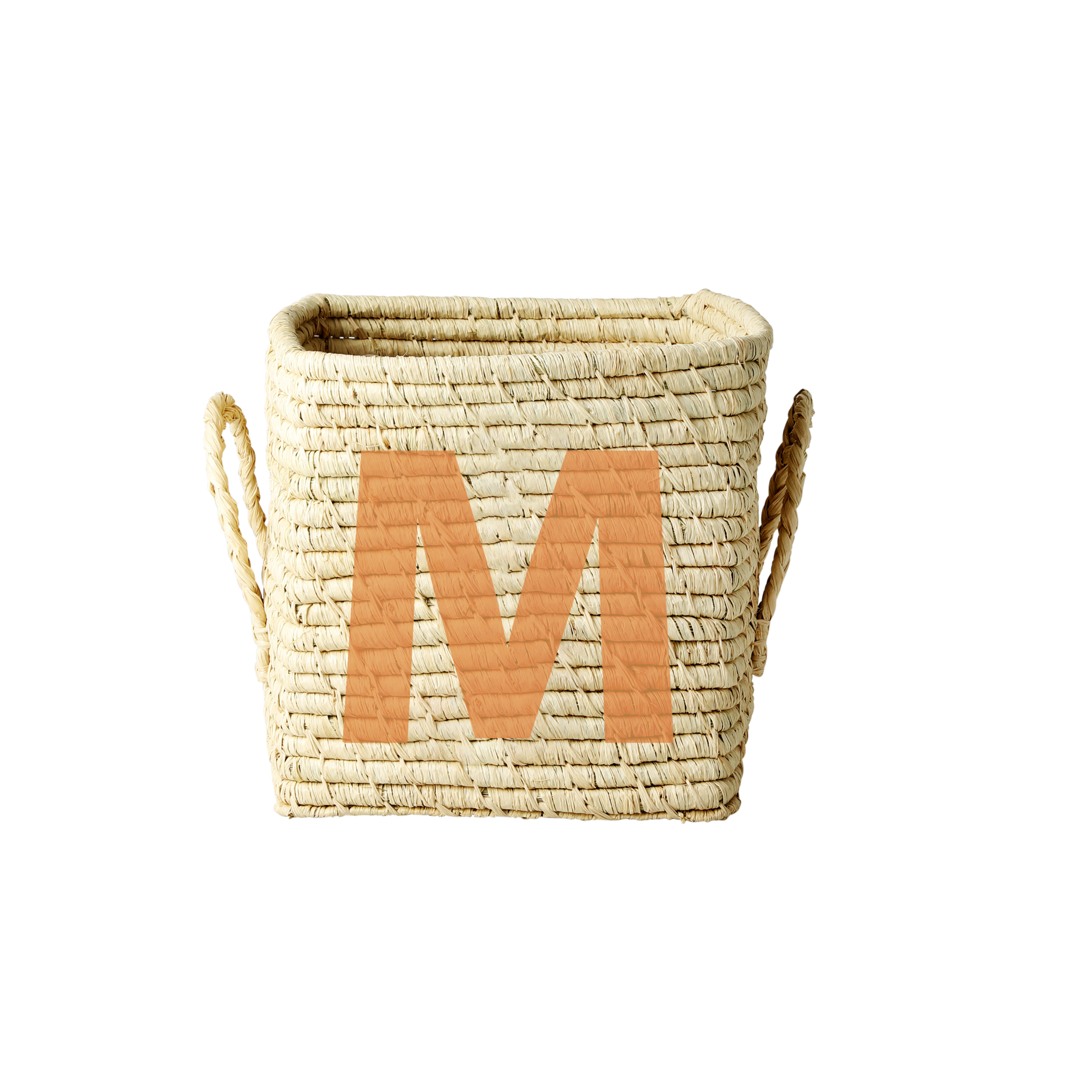 Rice - Raffia Square Basket w. Painted Letter - M
