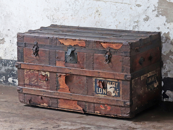 Vintage Wood and Leather Trunk Brown