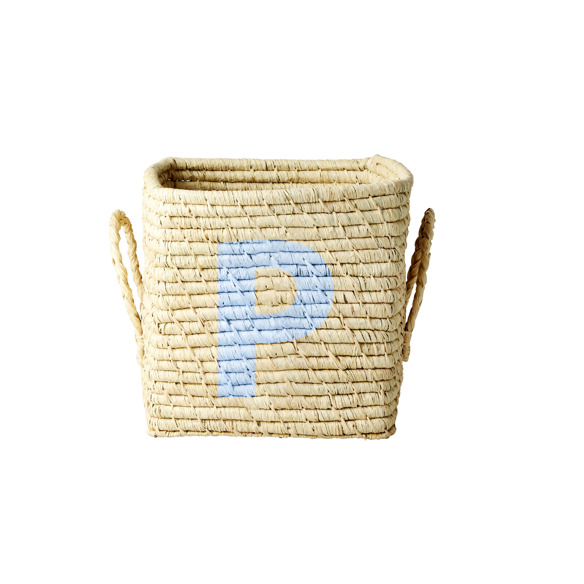 Rice - Raffia Square Basket w. Painted Letter - P