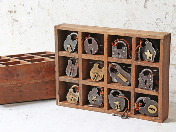 Vintage Wooden Box With 12 Compartments Brown