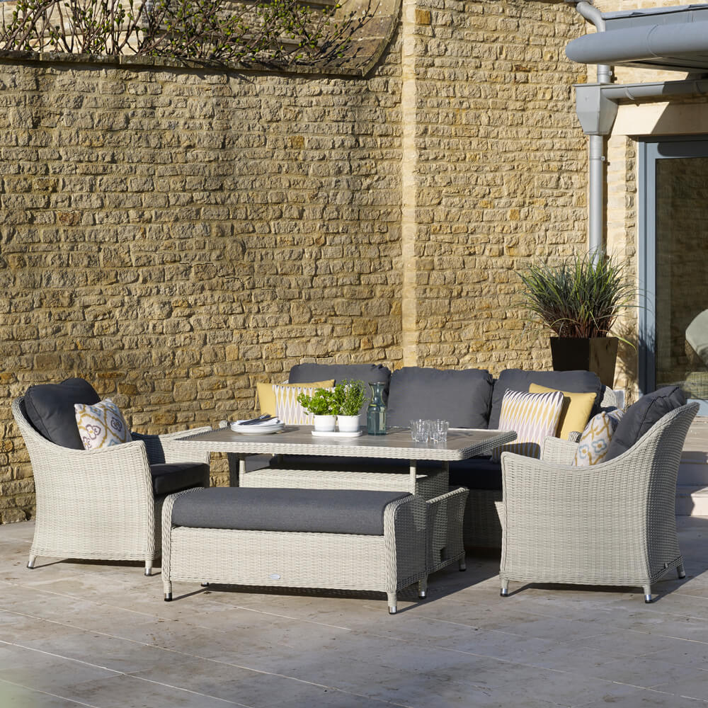 2021 Bramblecrest Monterey 3 Seat Outdoor Sofa Set With Ceramic Dining Table - Dove Grey