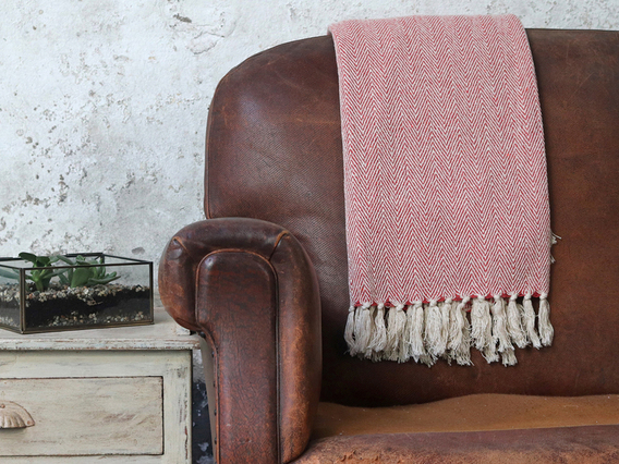 Tea Rose Herringbone Weave Cotton Throw