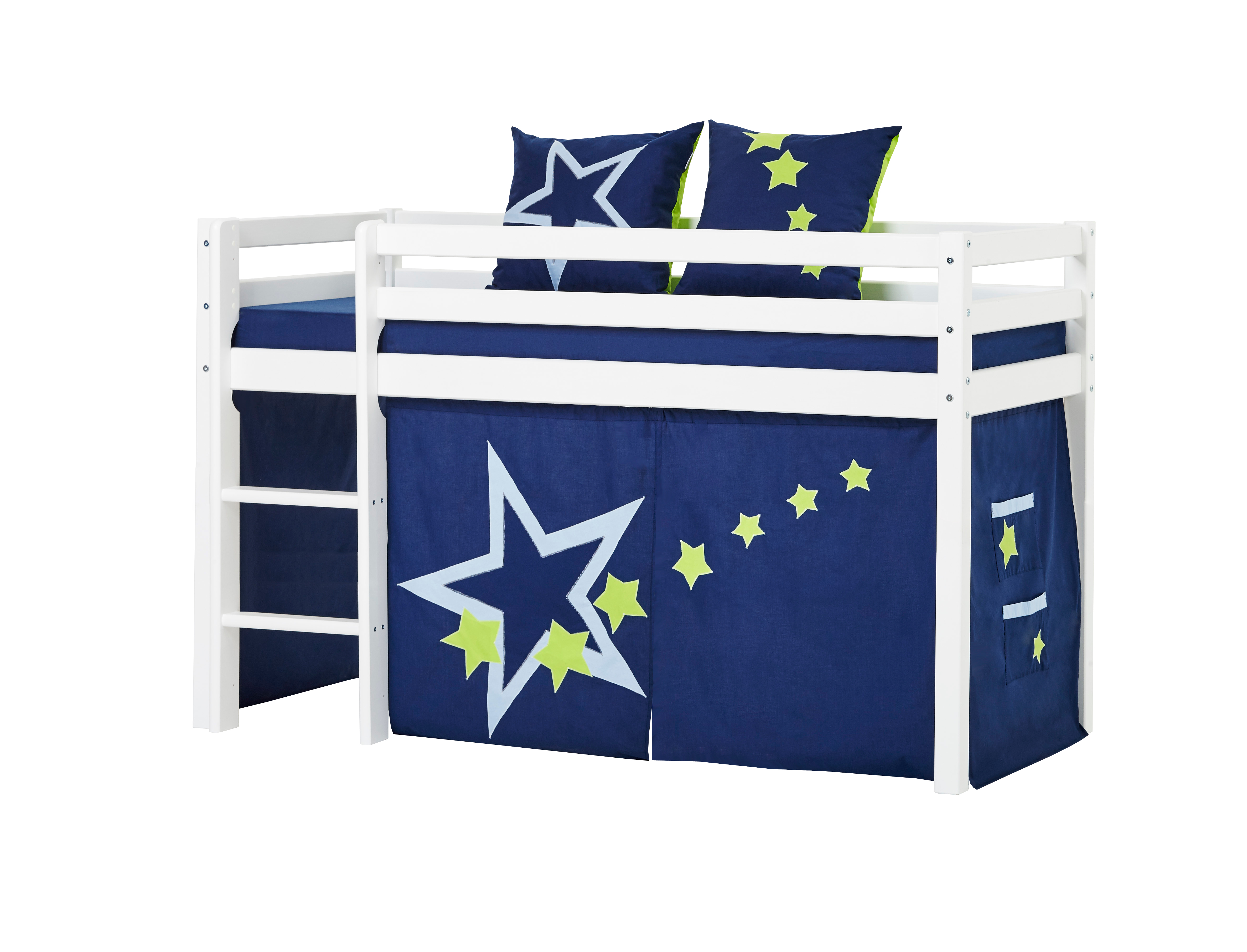 Hoppekids - BASIC Half-high bed with foam mattress + mattress cover + curtain 70x160 - Blue Star