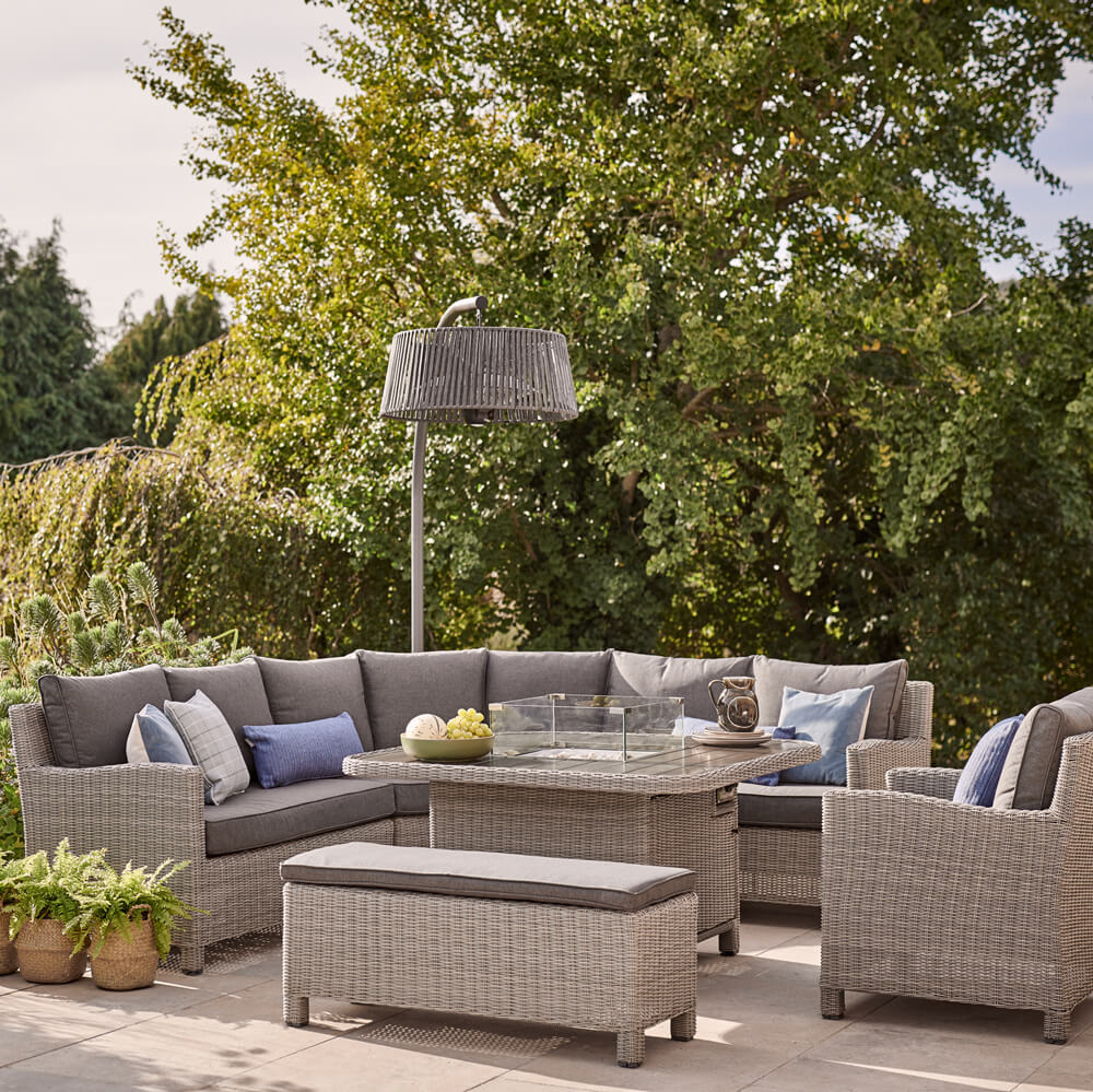 2021 Kettler Palma Grande Fire Pit Casual Garden Dining Corner Sofa Set – Whitewash