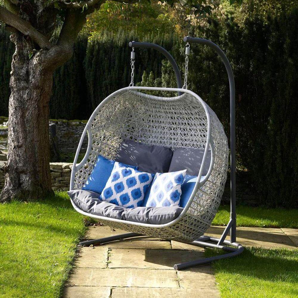 2021 Bramblecrest Monterey Double Hanging Cocoon Chair With Cushions - Dove Grey