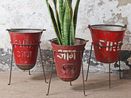 Upcycled Fire Bucket Planter Red