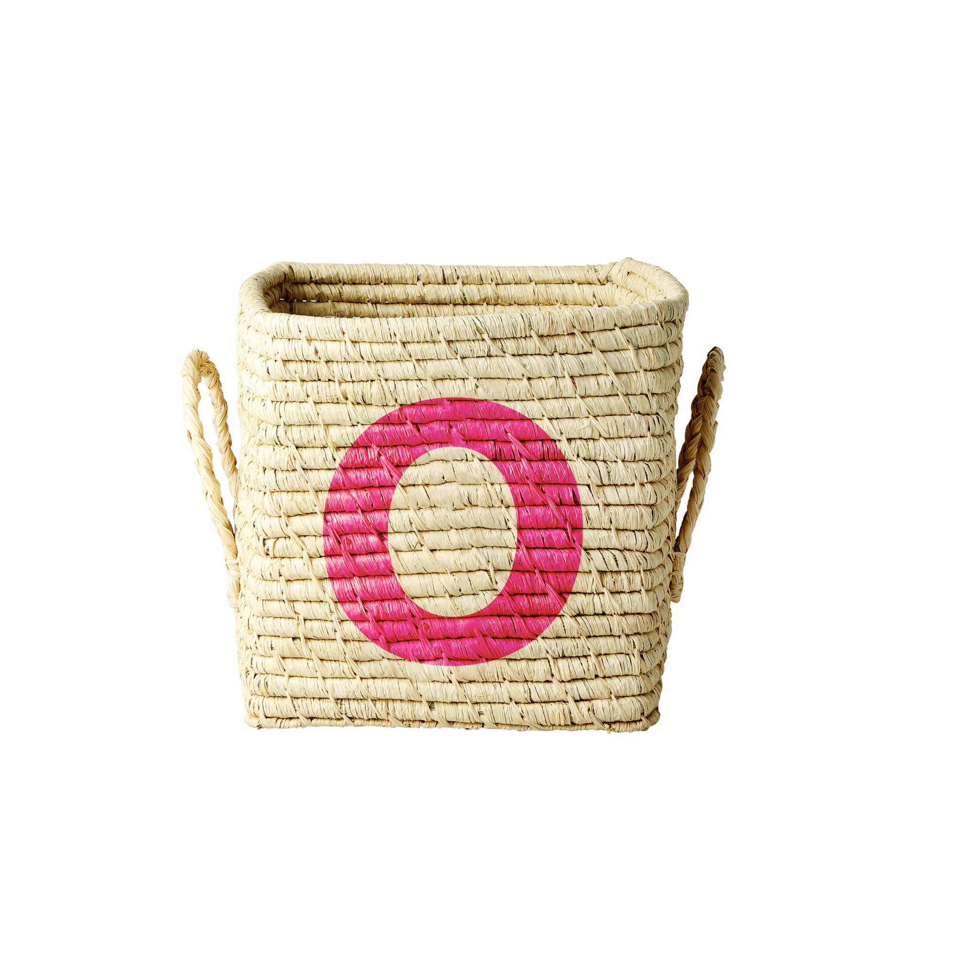 Rice - Raffia Square Basket w. Painted Letter - O