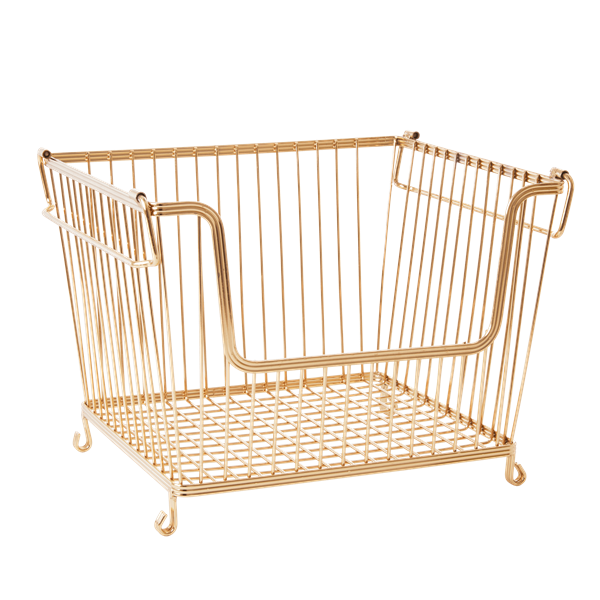 Rice - Stackable Wire Storage Basket in Gold Look - Large Gold