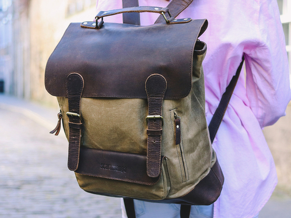 Leather and Canvas Backpack For Women
