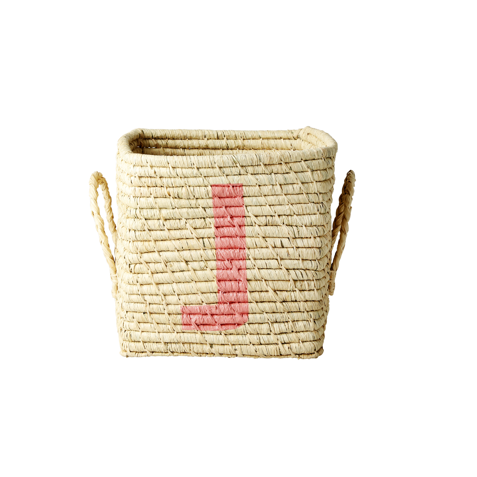 Rice - Raffia Square Basket w. Painted Letter - J