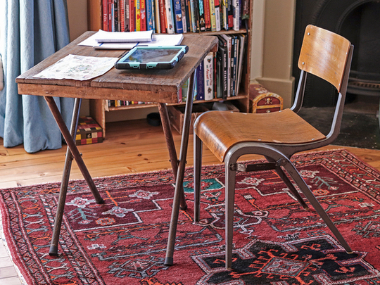 Small Vintage Desk - Home Working Natural Teak Top