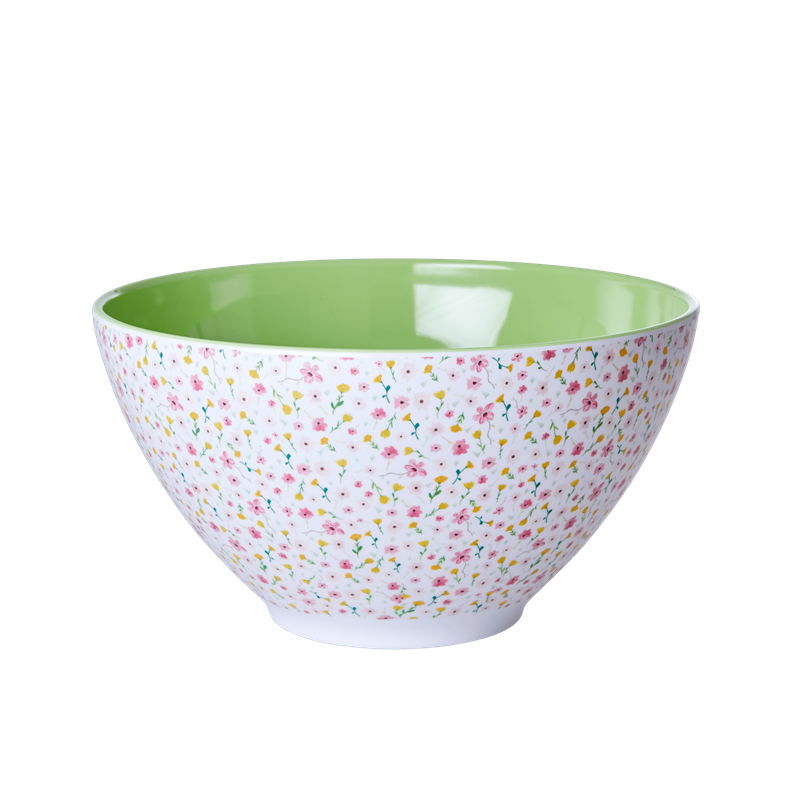 Rice - Melamine Salad Bowl - White Spring Flower Print