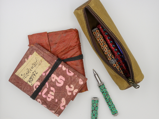 Canvas and Leather Pencil Case Green