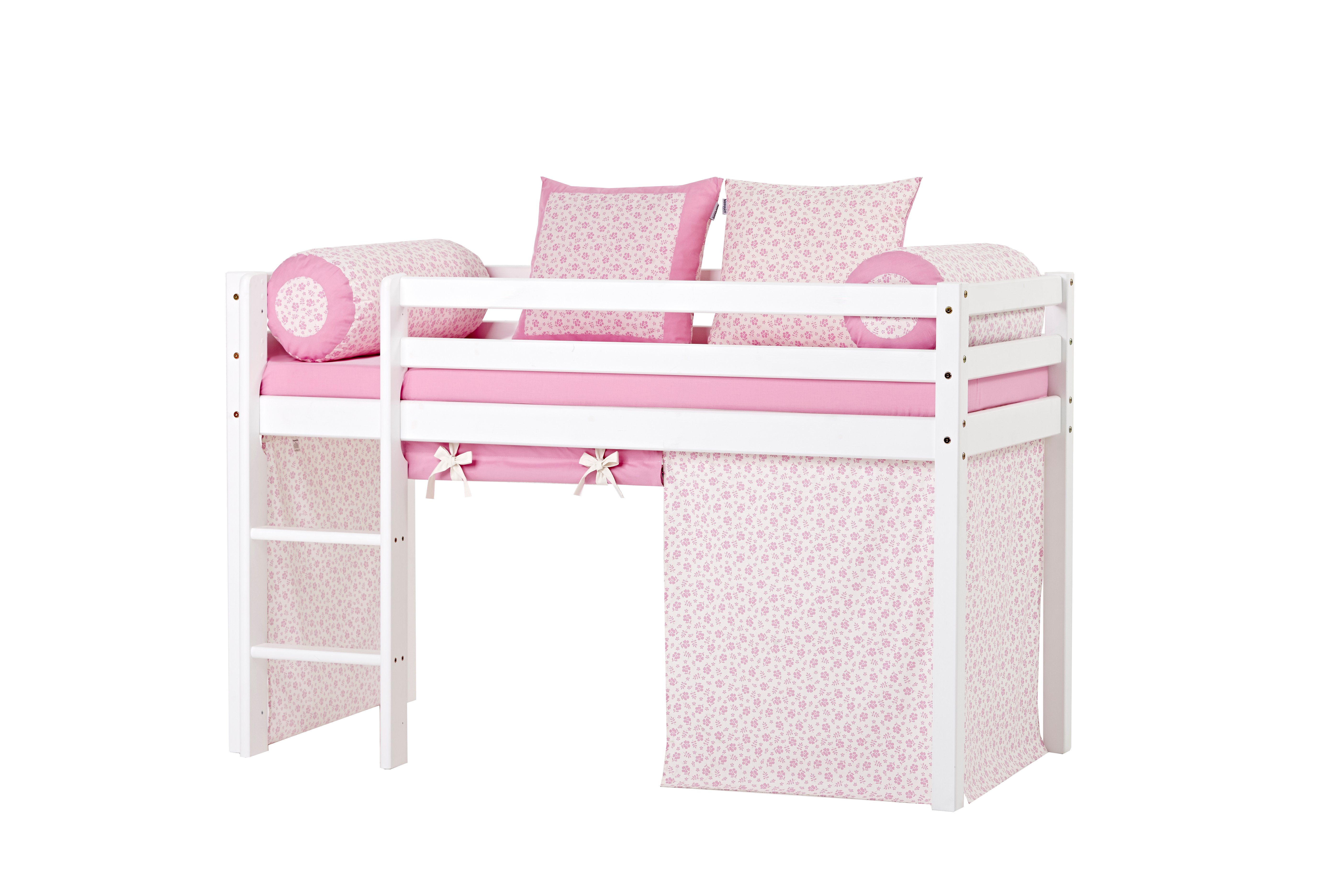 Hoppekids - BASIC Half-high bed with foam mattress + mattress cover + curtain 70x160 - Nostalgia