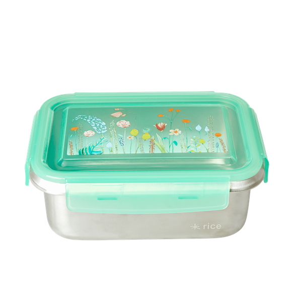 Rice - Stainless Steel Rectangular Lunchbox w. Summer Flowers Print