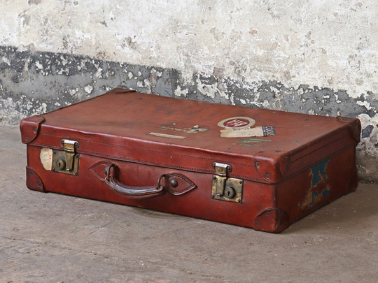 Vintage Brown Leather Suitcase Brown