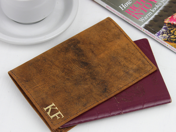 Leather Passport Holder Brown
