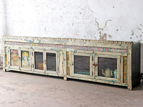 Long Antique Indian Sideboard Cream