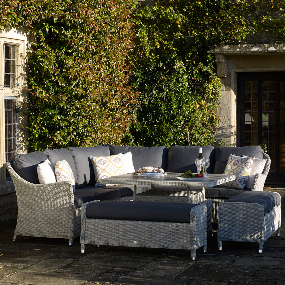 2021 Bramblecrest Monterey Outdoor Sofa Set With Square Ceramic Dining Table - Dove Grey