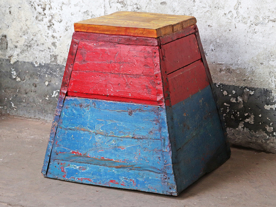 Wooden Vintage Stool - Painted Multi