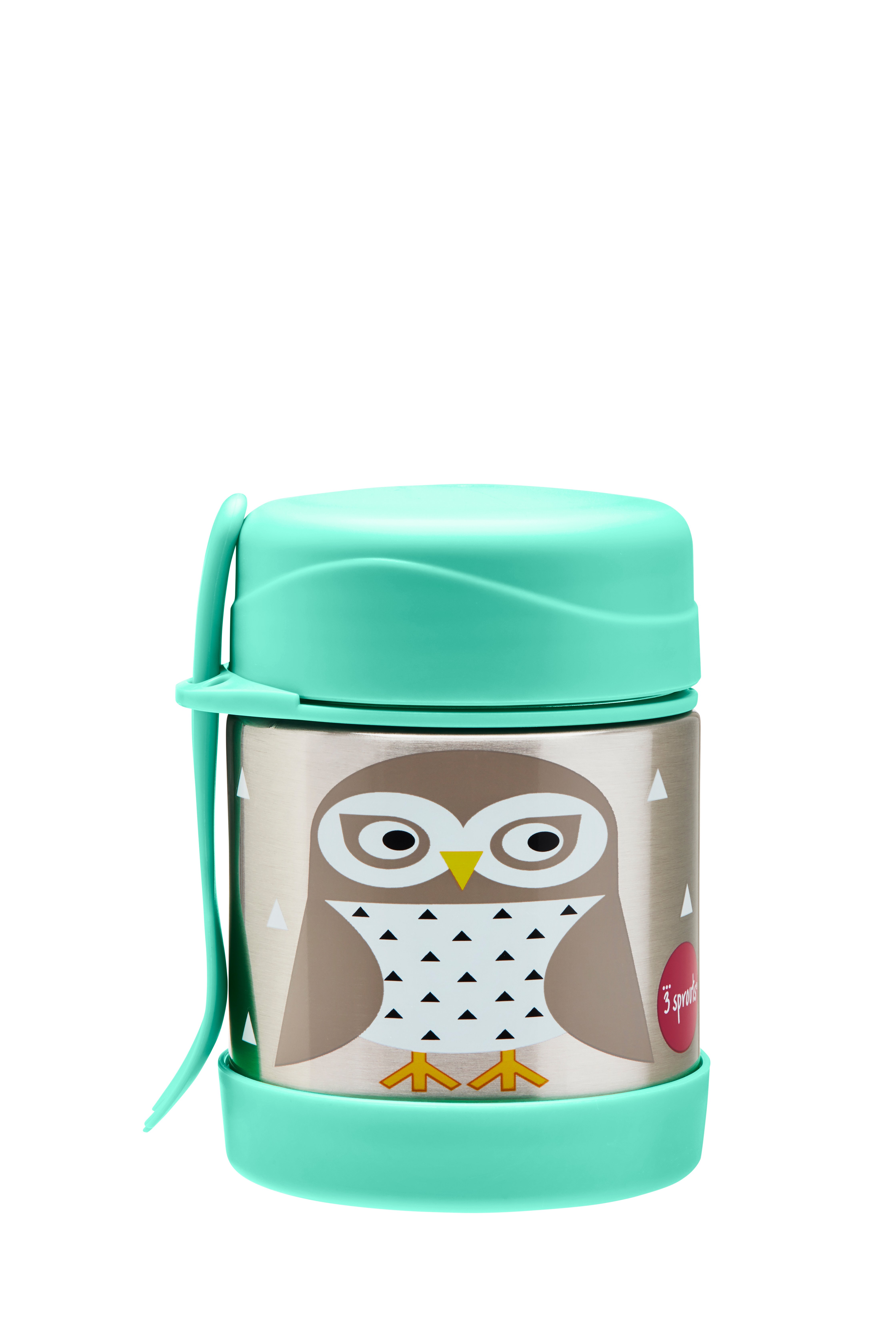 3 Sprouts - Stainless Steel Food Jar and Spork - Mint Owl