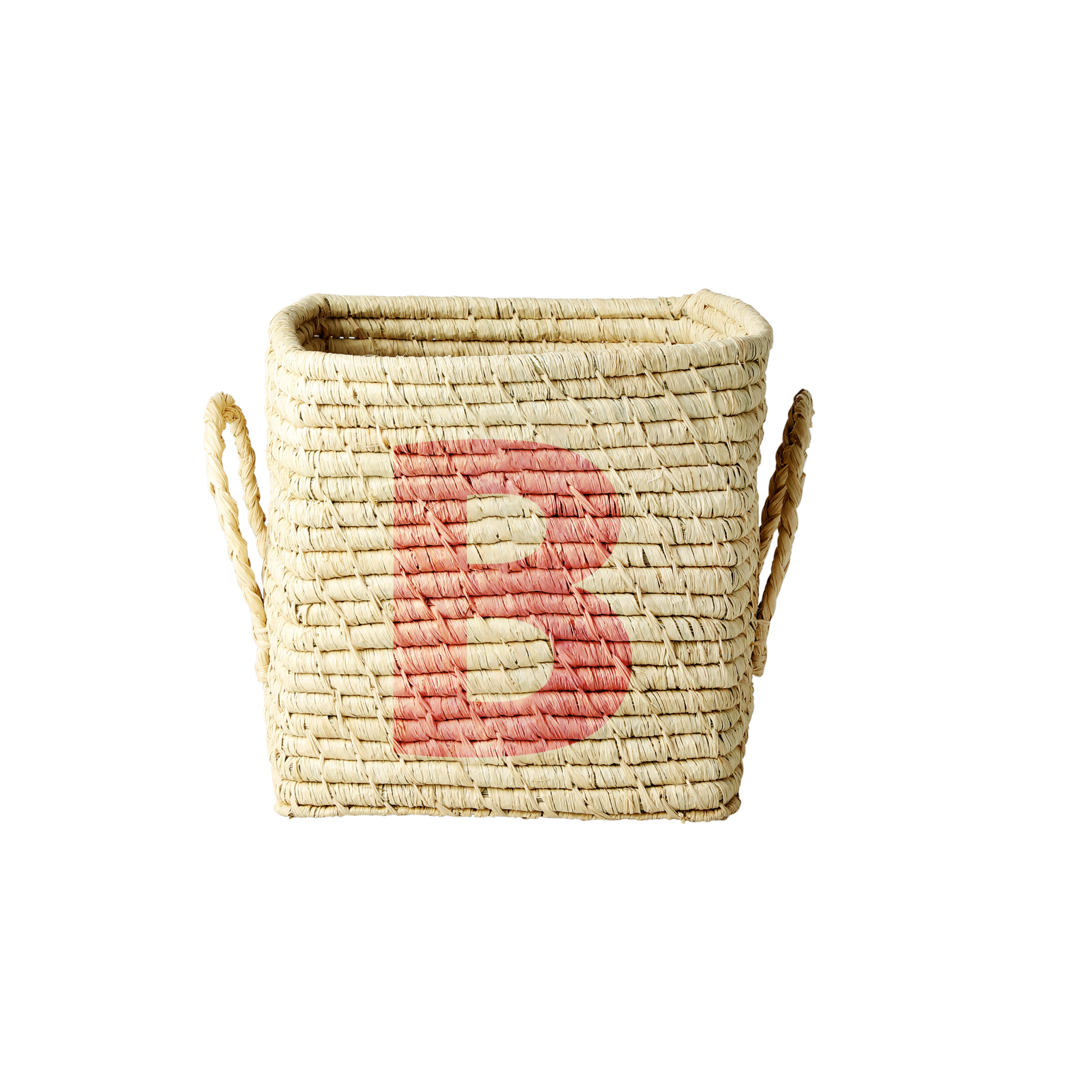 Rice - Raffia Square Basket w. Painted Letter - B