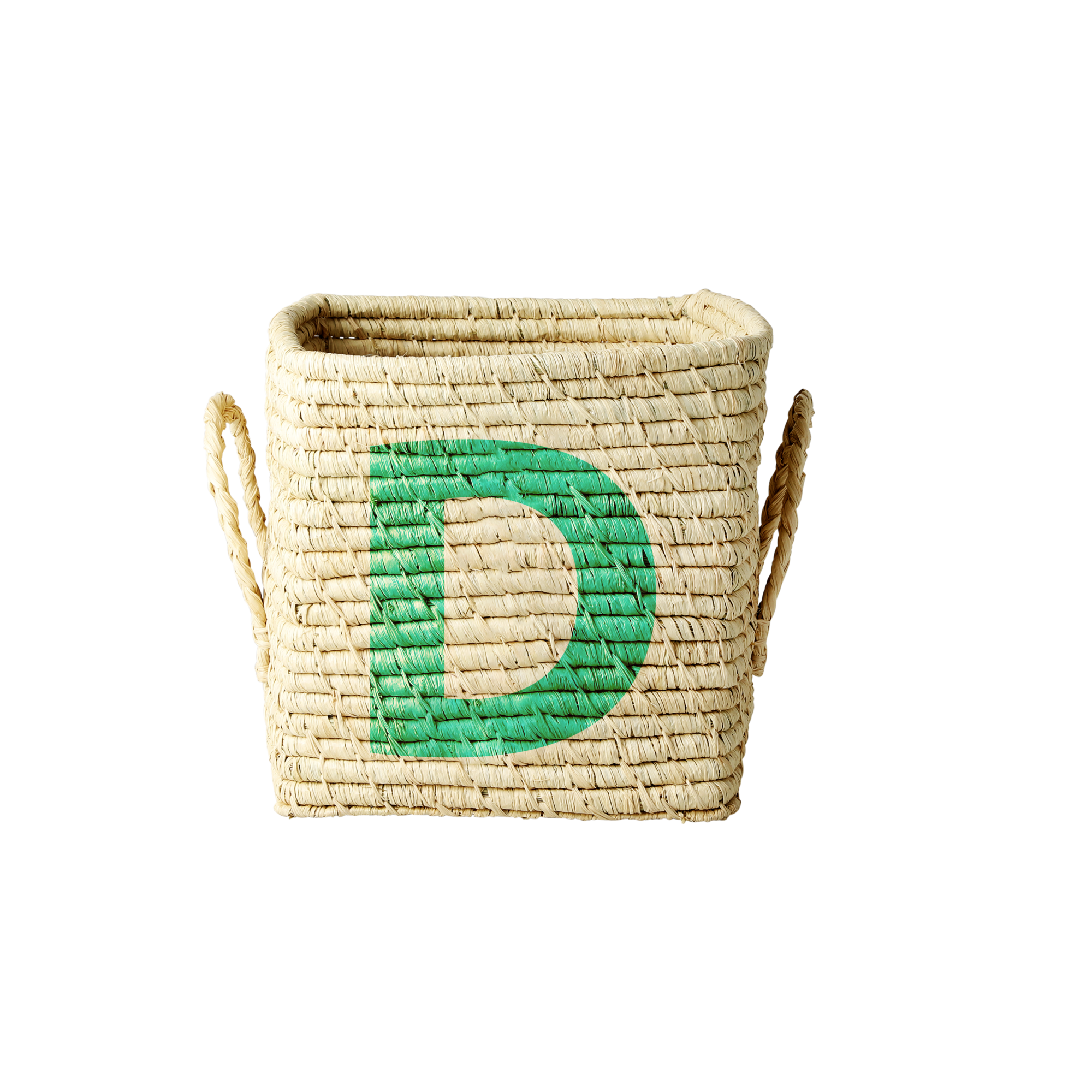 Rice - Raffia Square Basket w. Painted Letter - D