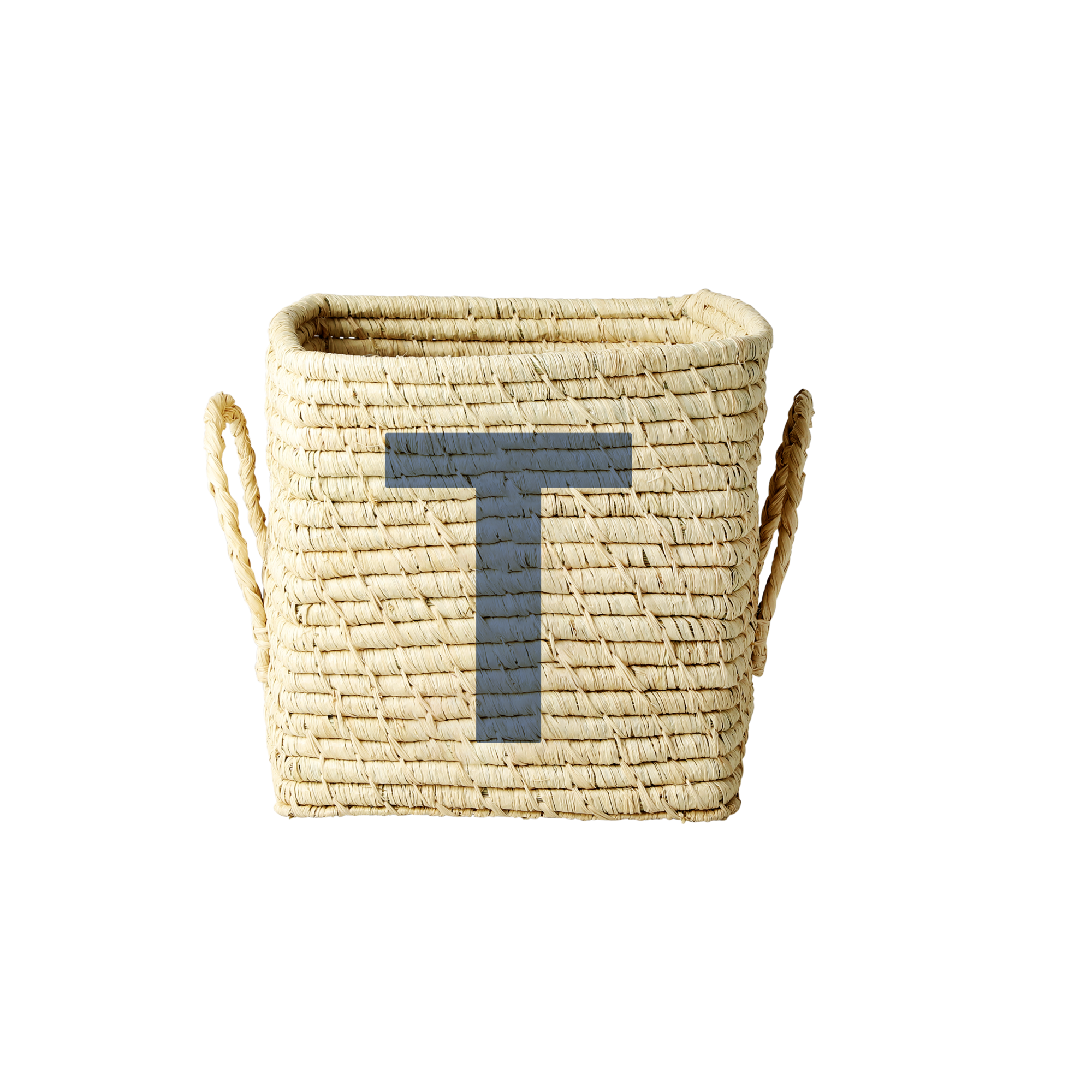 Rice - Raffia Square Basket w. Painted Letter - T
