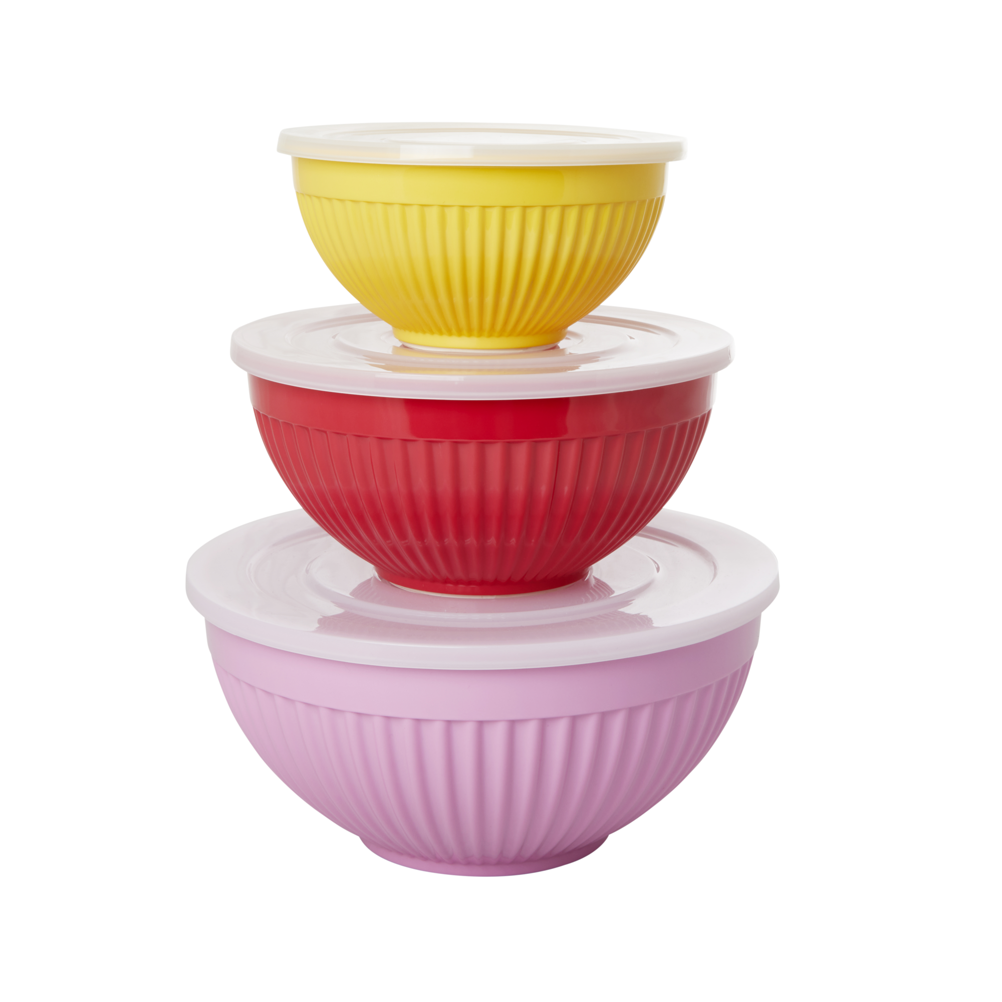 Rice - Melamine Bowls with Lid 3 pcs - Favorite Pink, Red and Yellow Colors