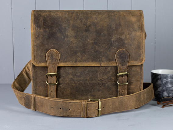 Boys And Girls Small Leather Satchel 13 Inch Brown 13 Inch