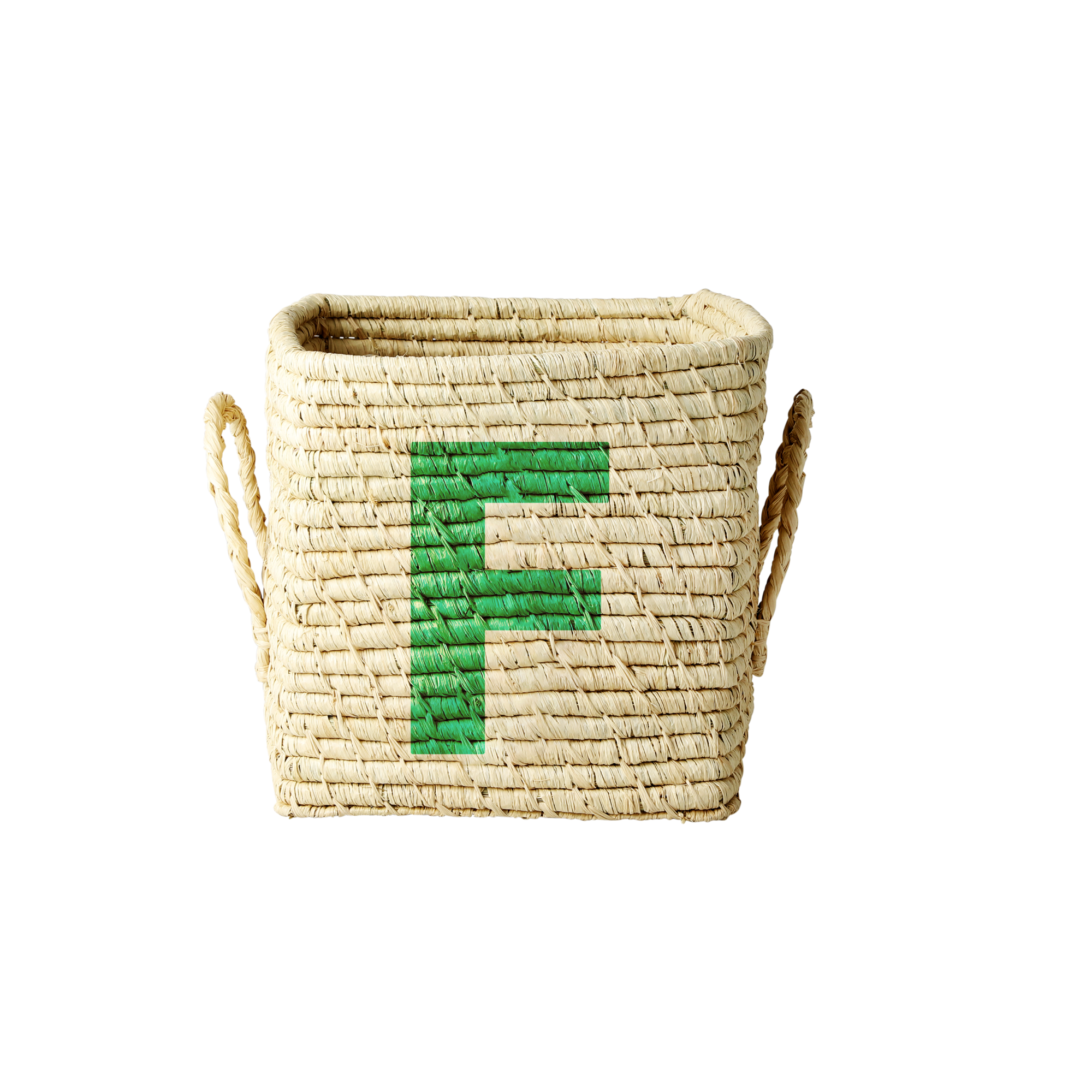 Rice - Raffia Square Basket w. Painted Letter - F